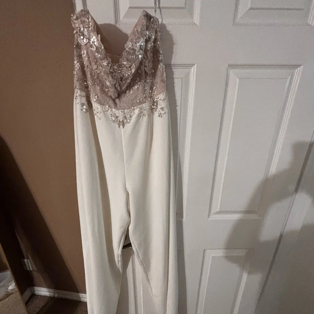 Strapless Beaded Floral Applique Bodice Jumpsuit - DB Studios - Picture 4 of 5